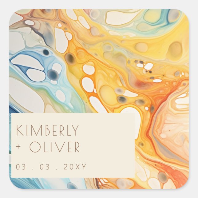Hochzeit von abstrakten Meereswellen und Sandstein Quadratischer Aufkleber (Vorderseite)