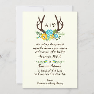 Hochzeit von Antlern und Aqua-Blume Einladung