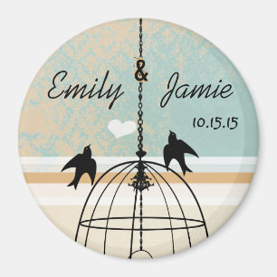 Hochzeit von "Aqua Damask & Coral Bird Cage" Magnet