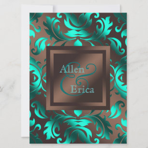 Hochzeit von aquamarinem Blau und Schokolade Brown Einladung