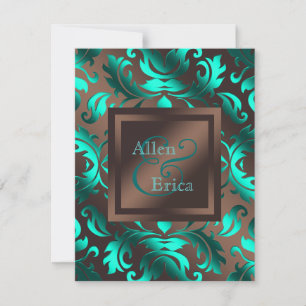 Hochzeit von aquamarinem Blau und Schokolade Brown Einladung