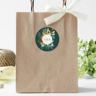 Hochzeit von Aquamarinen Aquarellfarben und Goldfl Runder Aufkleber