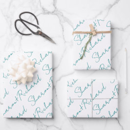 Hochzeit von aquamarinen, blauen Schriftzeichen Geschenkpapier Set