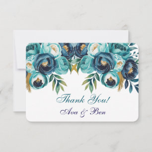 Hochzeit von aquamarinen Navy Blue Peony Blume Dankeskarte