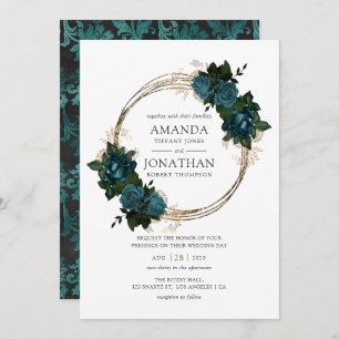 Hochzeit von aquamarinen und Goldfloralen Einladung