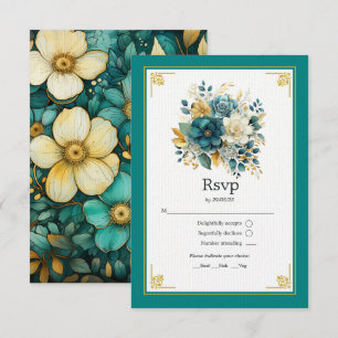Hochzeit von aquamarinen und Goldfloralen RSVP Karte
