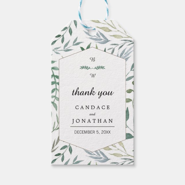 Hochzeit von Aquarellblättern Geschenkanhänger (Vorderseite)