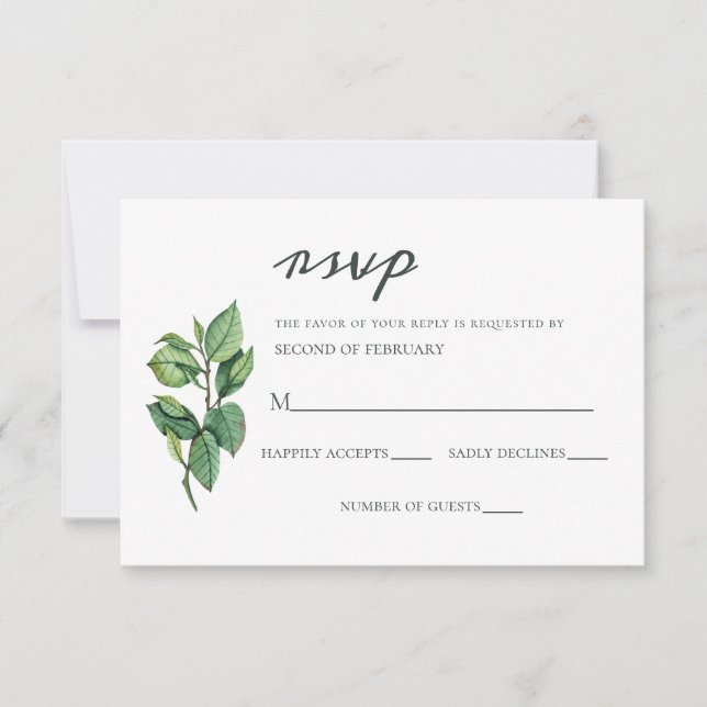 Hochzeit von Aquarellblättern RSVP Karte (Vorderseite)
