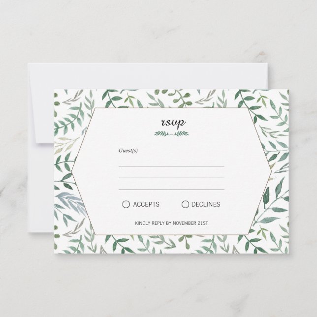 Hochzeit von Aquarellblättern RSVP Karte (Vorderseite)