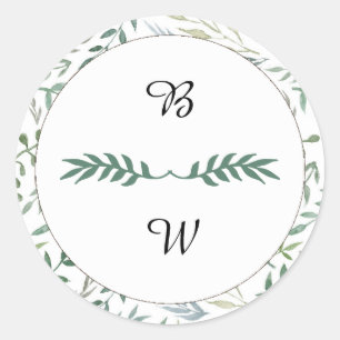 Hochzeit von Aquarellblättern Runder Aufkleber