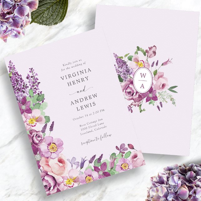 Hochzeit von Aquarellblumen Einladung (Watercolor Floral Lavender Wedding Invitation
)