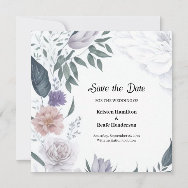 Hochzeit von Aquarellblumen Save The Date (Vorderseite)