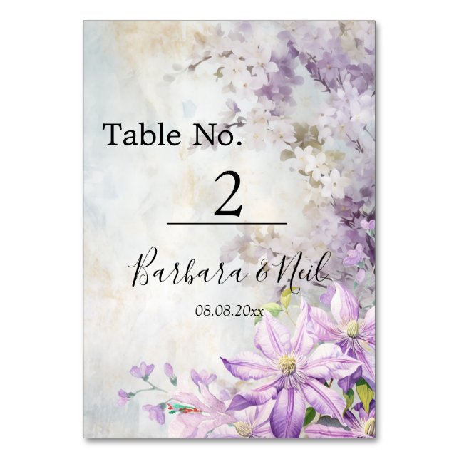 Hochzeit von Aquarellblumen Tischnummer (Vorderseite)