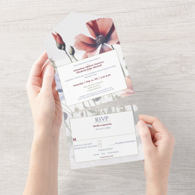 Hochzeit von Aquarellfarben All In One Einladung (Abreißen)