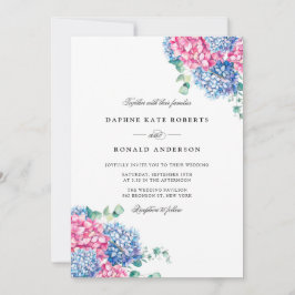 Hochzeit von Aquarellfarben Pink und Blue Hydrange Einladung