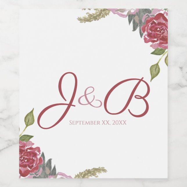 Hochzeit von Aquarellfarben Weinetikett (Einzelnes Label)