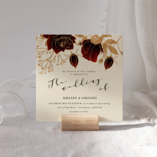 Hochzeit von Aquarellgolden und Burgund Rose Squar Einladung