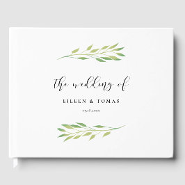 Hochzeit von Aquarellgrün-Blätter Gästebuch