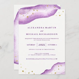 Hochzeit von Aquarelllavender und Gold Geode II Einladung