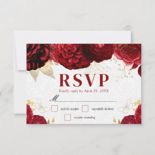 Hochzeit von Aquarellrot und Gold-Blume RSVP Karte