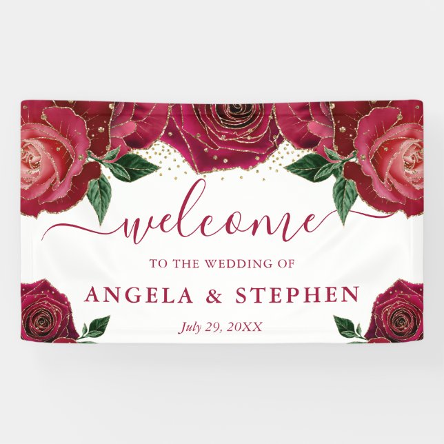 Hochzeit von Aquarellrot und Gold-Rose Banner (Horizontal)