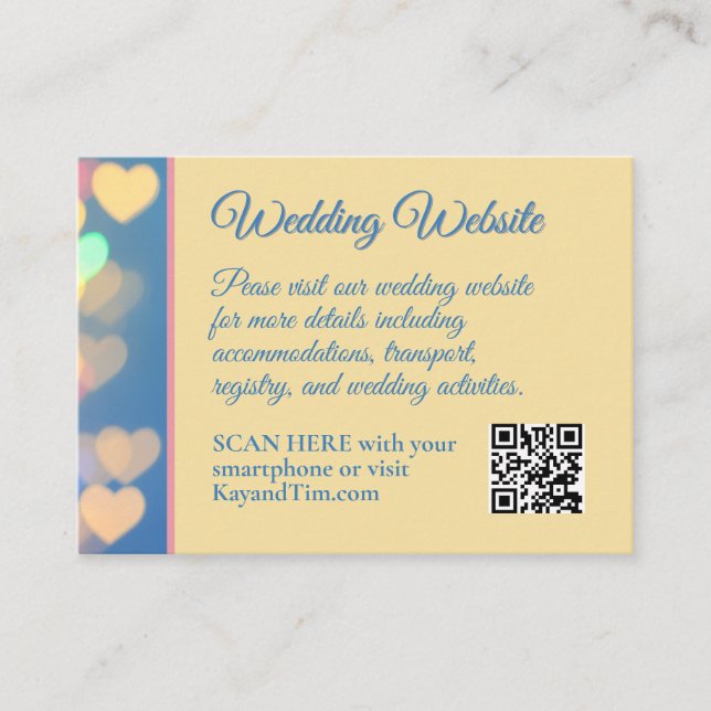 Hochzeit von blauen und gelben leuchtenden Herzen Begleitkarte (Vorderseite)