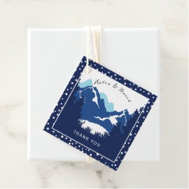 Hochzeit von blauen und weißen Bergen und Polka-Pu Geschenkanhänger