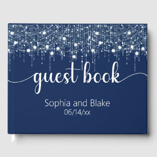 Hochzeit von blauen und weißen Lichtern Gästebuch