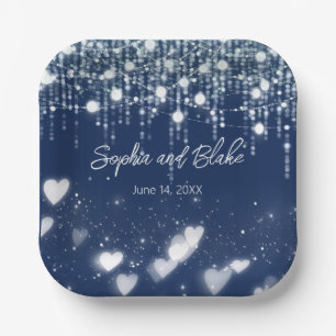 Hochzeit von blauen und weißen Lichtern Pappteller