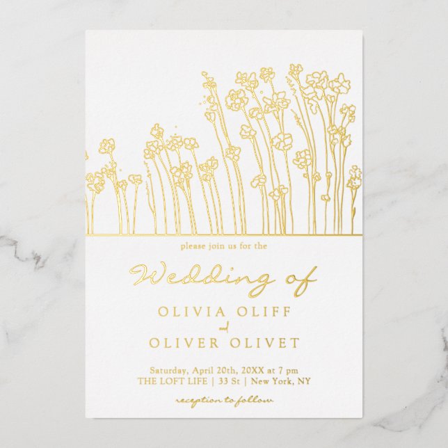 Hochzeit von blauen Wildblumen Folieneinladung (Vorderseite)