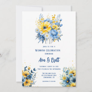 Hochzeit von blaugelbgestrichenen blumengelben Gol Einladung