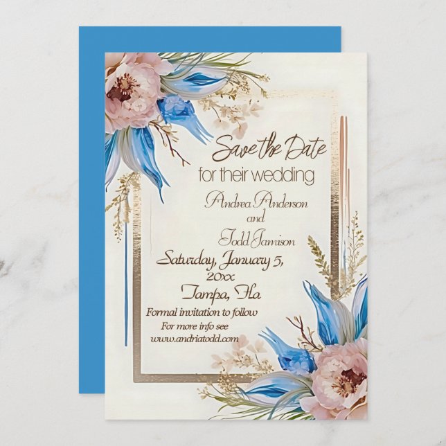 Hochzeit von Blaugras-Blume Save The Date (Vorne/Hinten)