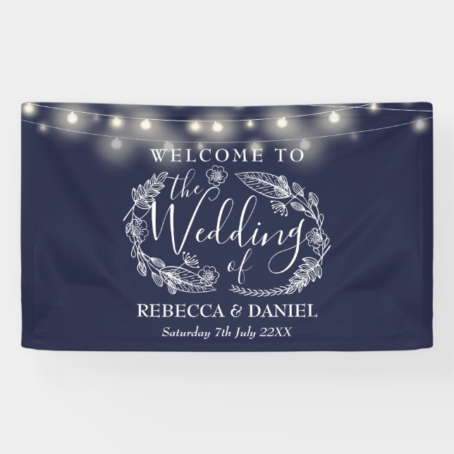 Hochzeit von Blue Floral Garland Banner (Horizontal)