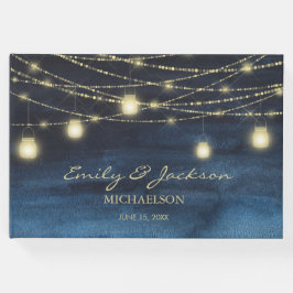 Hochzeit von Blue Gold Glitzer String Lights Gästebuch