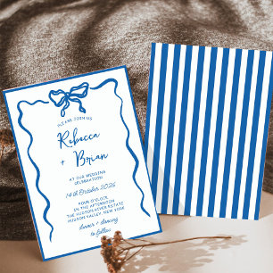 Hochzeit von Blue Hand Drawn Bow Ribbon Sketch Einladung