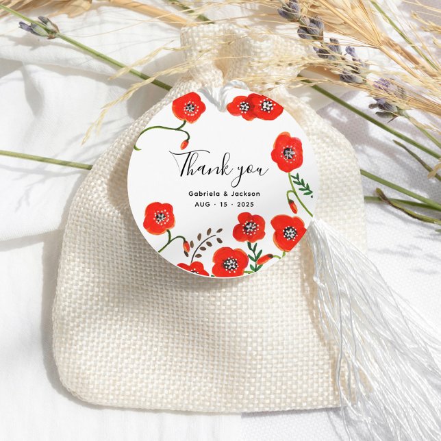 Hochzeit von Blume Red Poppies Geschenkanhänger (Flowers Red Poppies wedding Favor Tags)