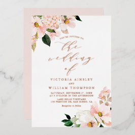 Hochzeit von Blush Pink Magnolias und Hydrangeas Folieneinladung