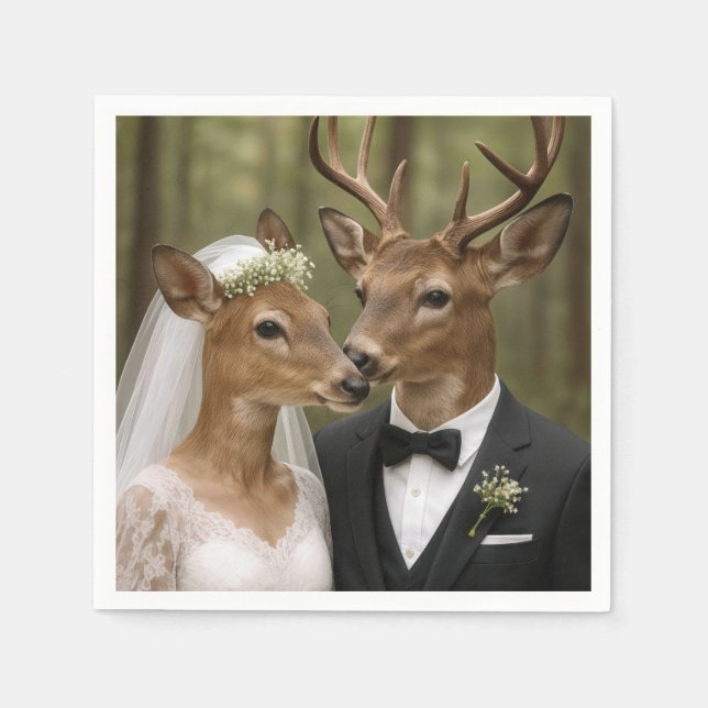 Hochzeit von Bock und Reh im Wald Serviette (Vorderseite)