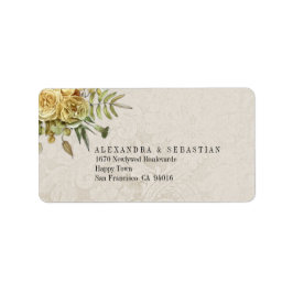 Hochzeit von Boho Cream Damask und gelben Blumen Adressaufkleber
