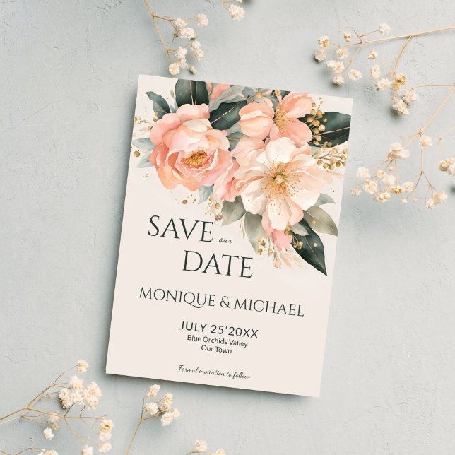Hochzeit von Boho pearthy Save The Date (Boho peach earthy floral wedding save the date card template instant digital download)