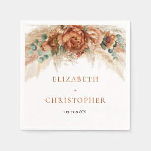 Hochzeit von Boho terracotta und bordeauxroten Pam Serviette