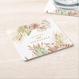 Hochzeit von Boho Tropical Floral und Palm Rechteckiger Pappuntersetzer