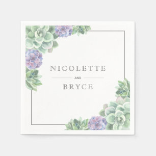 Hochzeit von botanischen grünen und Lila Sukkulent Serviette