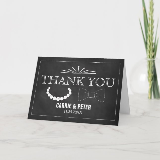 Hochzeit von Bowties und Perlen Dankeskarte (Vorderseite)
