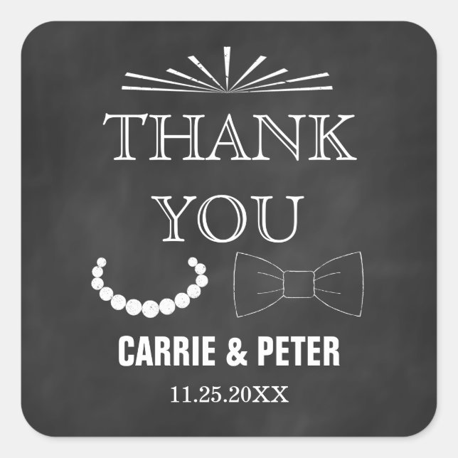 Hochzeit von Bowties und Perlen Quadratischer Aufkleber (Vorderseite)
