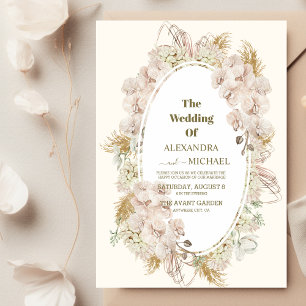 Hochzeit von braunem Weiß und Pampas Einladung
