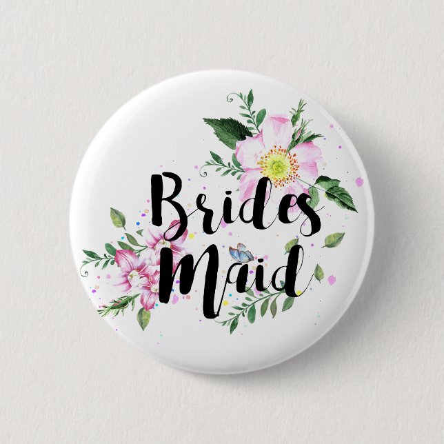 Hochzeit von Bridesmaid Pink Floral Button (Vorderseite)