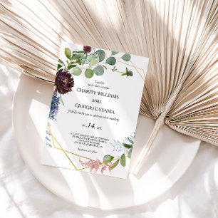 Hochzeit von Burgund Blumen und Grünpflanzen Einladung