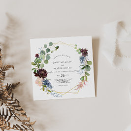 Hochzeit von Burgund Blumen und Grünpflanzen Einladung