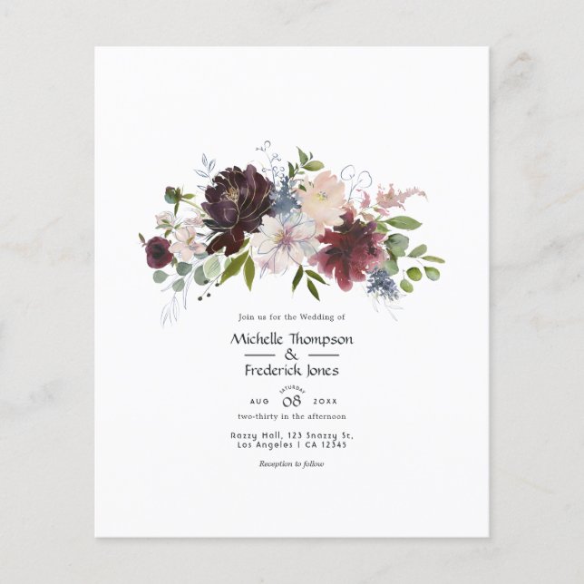 Hochzeit von Burgund, Marine und Blush Flyer (Vorne)